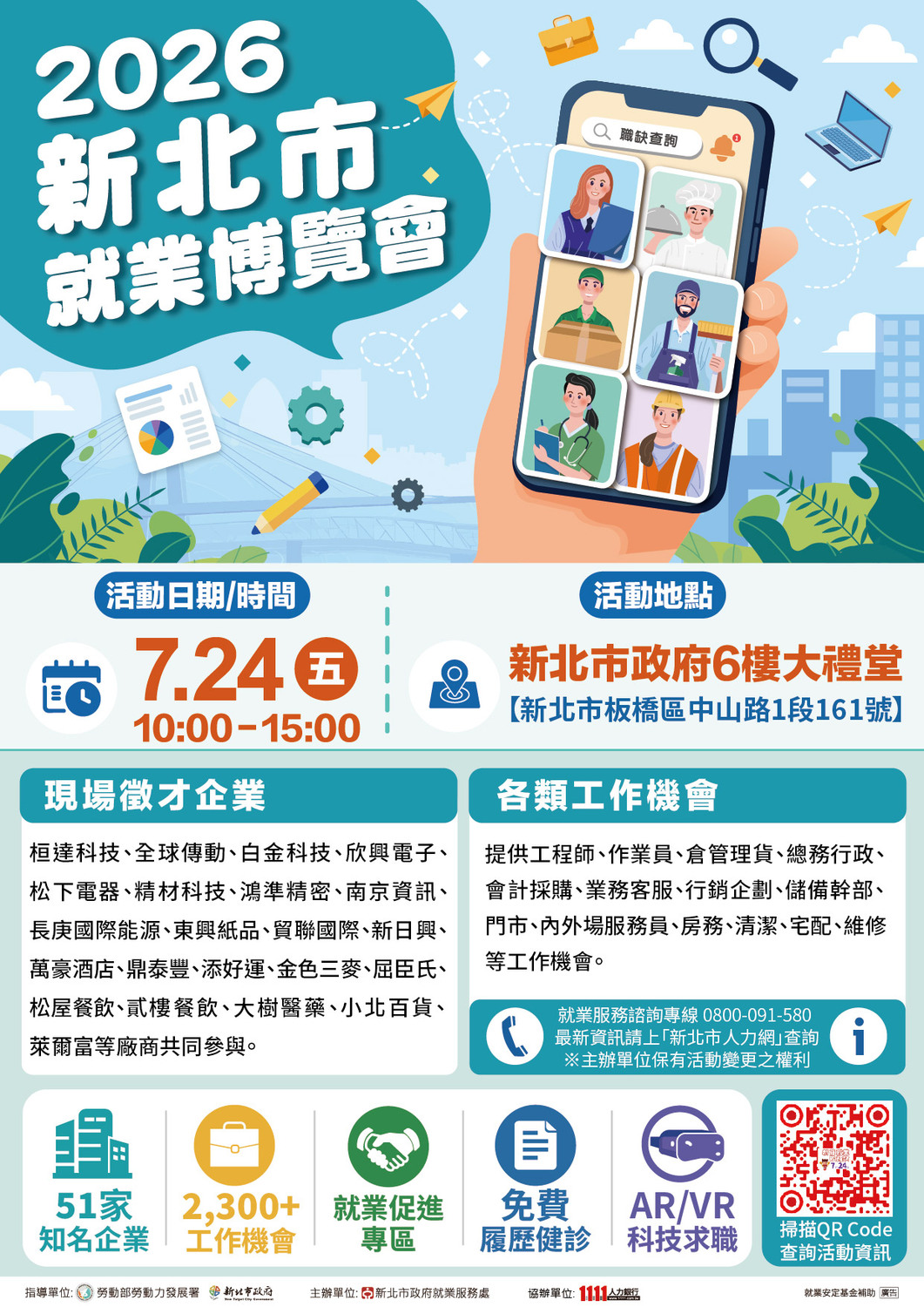 【徵才活動】115年7月24日(五)新北市政府6樓大禮堂「2026新北市就業博覽會」圖片