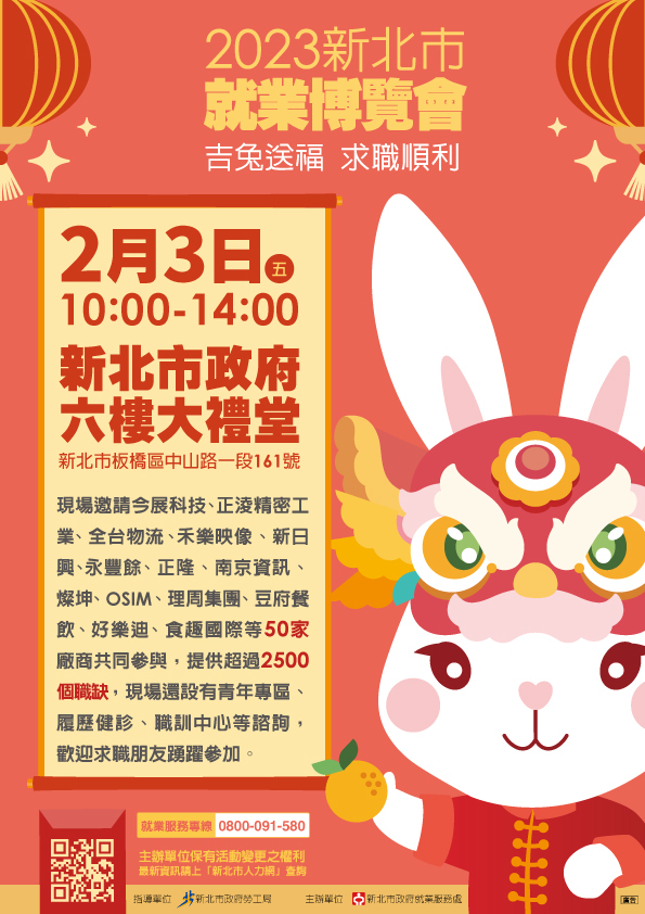 【徵才】新北市政府就業服務處112年2月3日「2023新北市就業博覽會」圖片