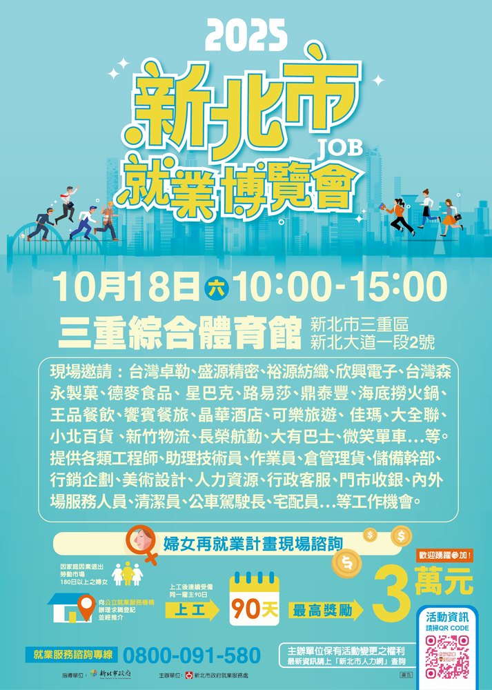 【徵才活動】114年10月18日(六)三重綜合體育館「2025新北市就業博覽會」圖片