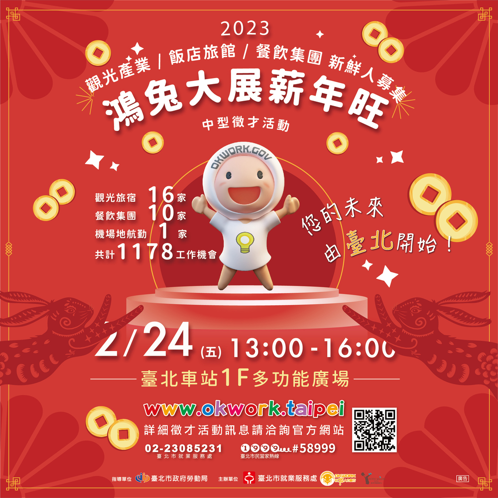 【徵才】臺北市就業服務處112年2月24日「鴻兔大展薪年旺徵才活動」圖片