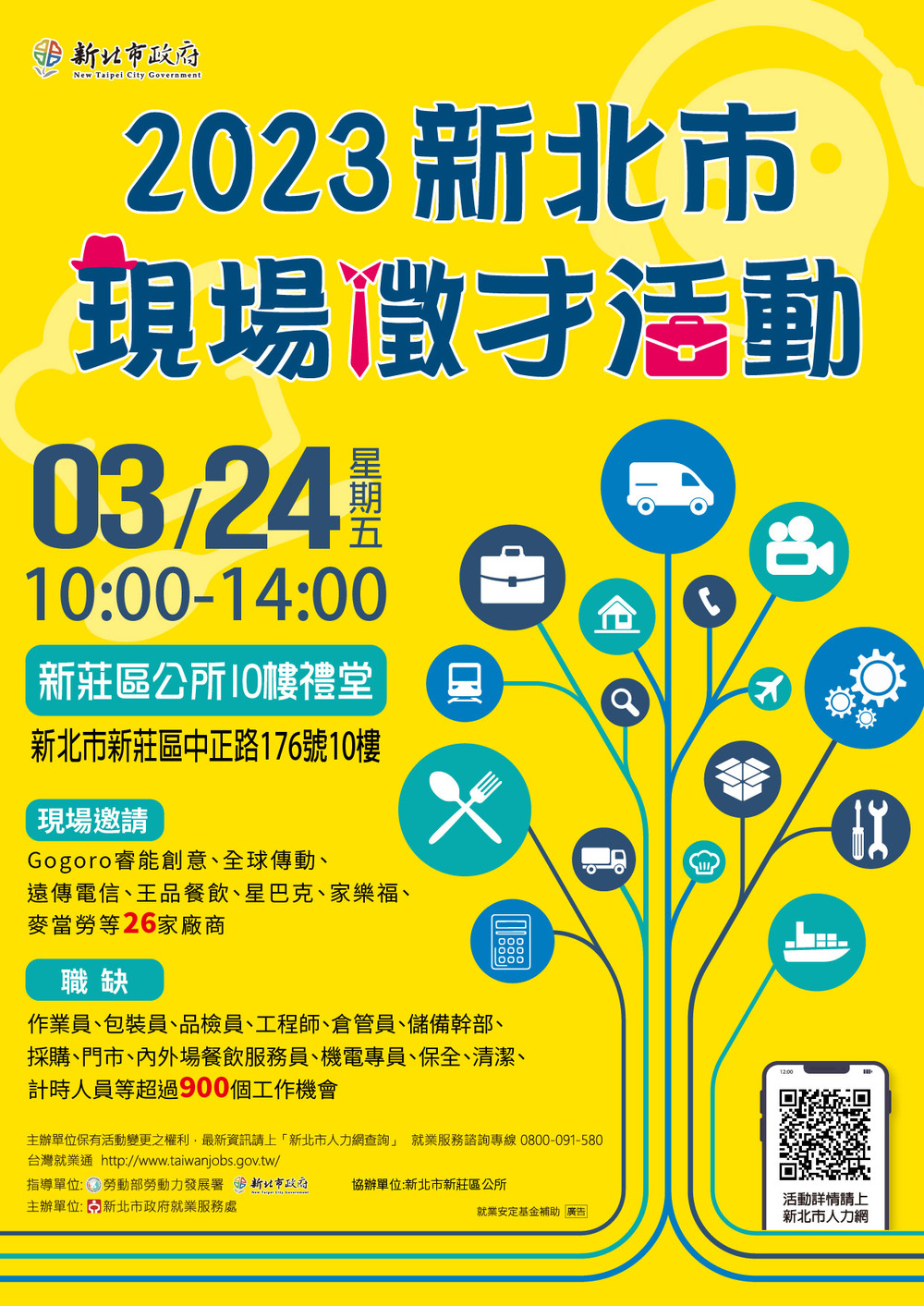 【徵才】新北市政府就業服務處112年3月24日「2023新北市現場徵才活動」圖片