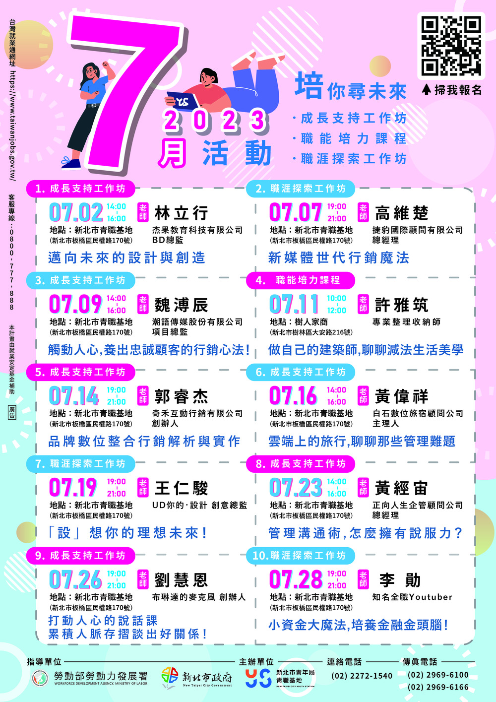 新北市政府青年局青職基地7月份職涯課程與活動資訊圖片